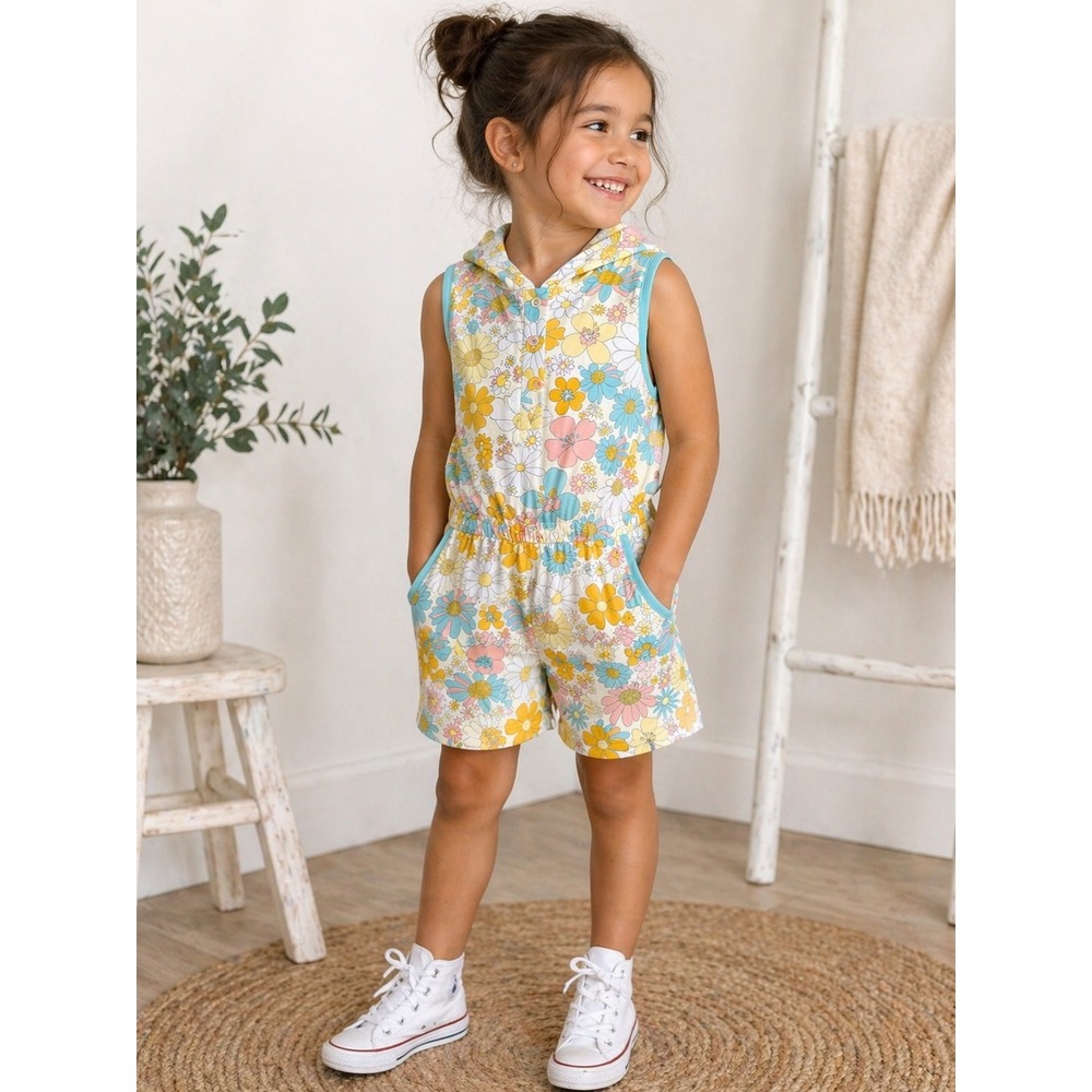 Finding Foxtale Romper Floral‎ Daisy Hooded Sleeveless Boho Retro Size 6